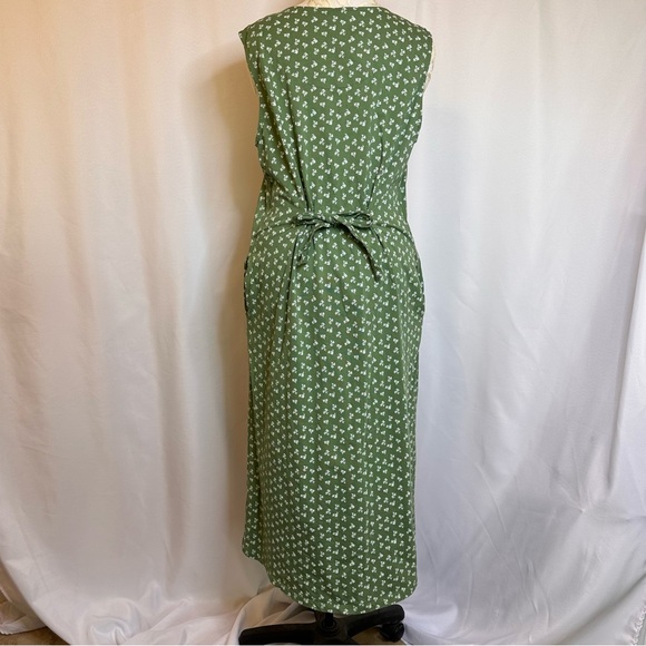 Green and White Floral Cotton Dress Pockets Vermont Country Store NWOT Large - Picture 5 of 12